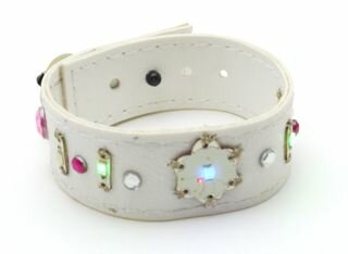 white faux-leather wrist band